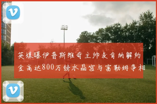 英媒曝伊普斯维奇主帅麦肯纳解约金高达800万镑水晶宫与富勒姆争相追逐